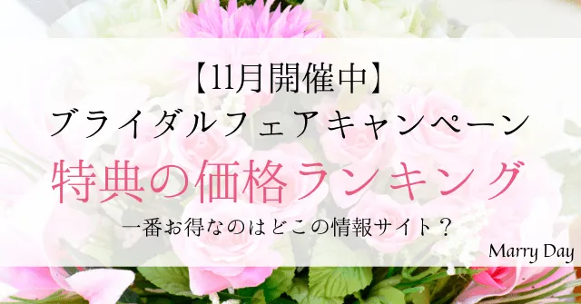 11月開催中。ブライダルフェアキャンペーン特典の価格ランキング。一番お得なのはどこの情報サイト？